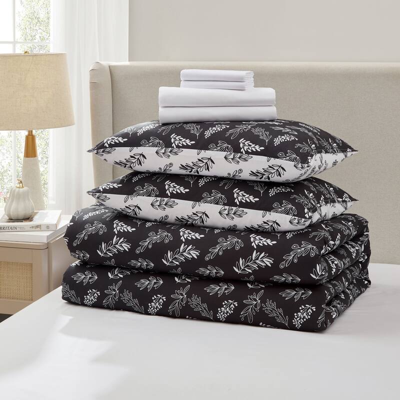 Empyrean 7 Pc Botanical Comforter Set with Sheets, Soft Breathable Lightweight Bedding Bag