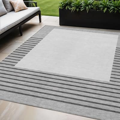 HomeRoots Striped Transitional Rectangle Outdoor Rug