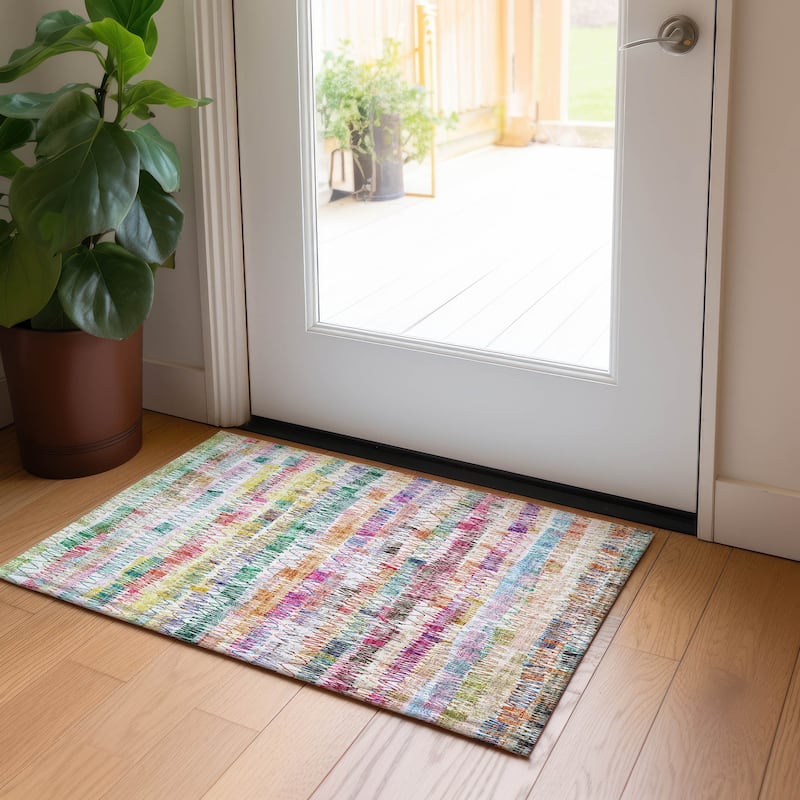 Machine Washable Indoor/ Outdoor Chantille Abstract Zig Zag Rug