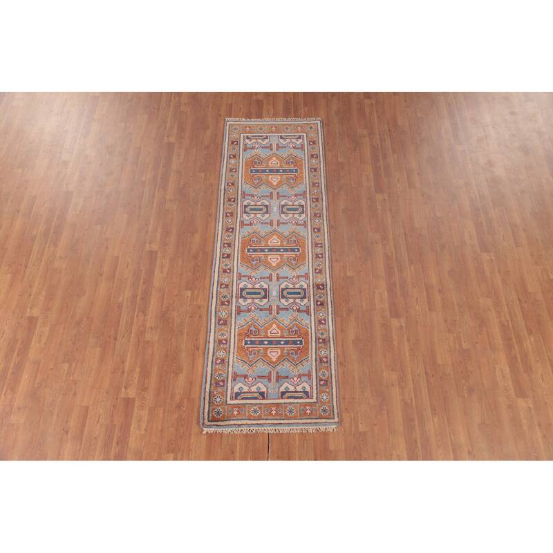 Geometric Khotan Runner Rug Handmade Oriental Wool Carpet - 2'6"x 7'10"