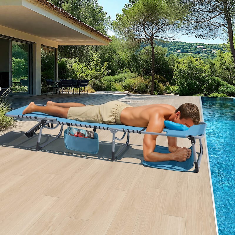 Outdoor Adjustable Lounge Chair Folding Tanning Chair with Pillow