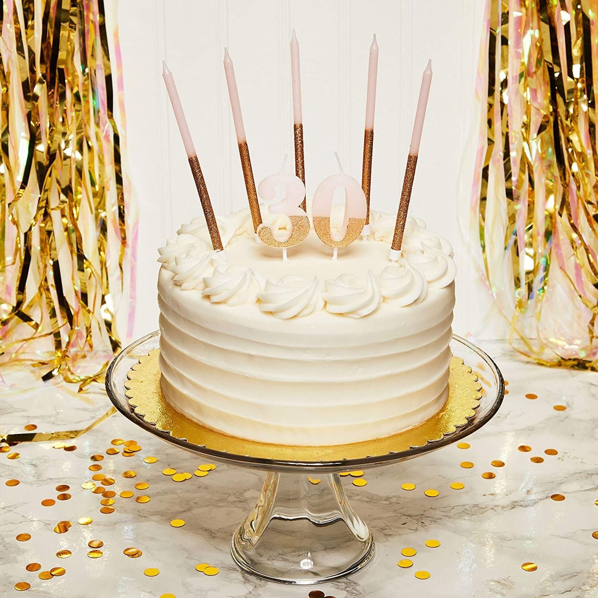 37-Count Silver Long Thin Cake Candles with Holder & "HAPPY BIRTHDAY" Letter 