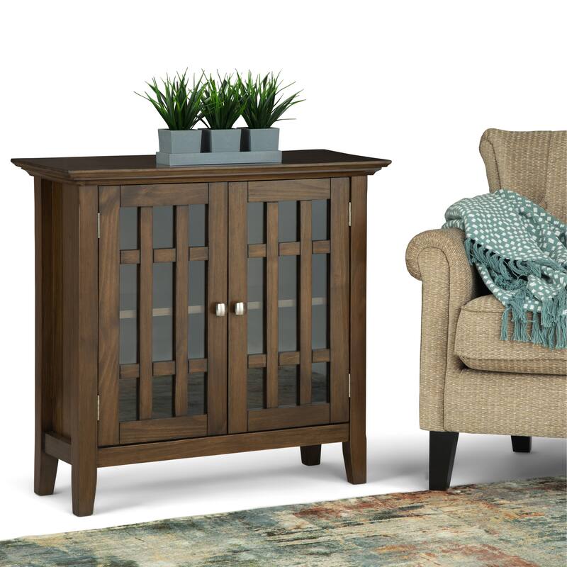 WYNDENHALL Freemont Solid Wood Transitional Low Storage Media Cabinet - 32"w x 14"d x 31" h - Rustic Natural Aged Brown