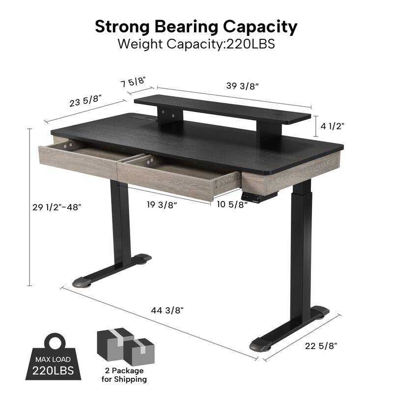 Eureka Ergonomic Home Office Electric Height Adjustable Standing Desk with 2 Drawers & Monitor Stand
