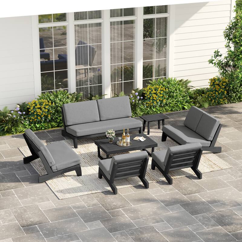 Casual Teak Wood Large 7-Piece Outdoor Patio Conversation Set