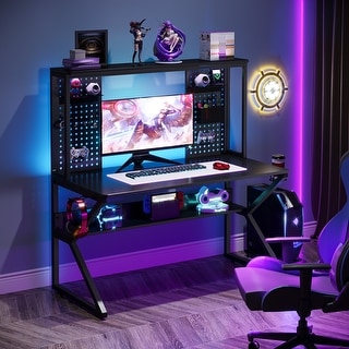 K-Shaped Leg Computer Table with Storage and Shelves - PC Workstation ...