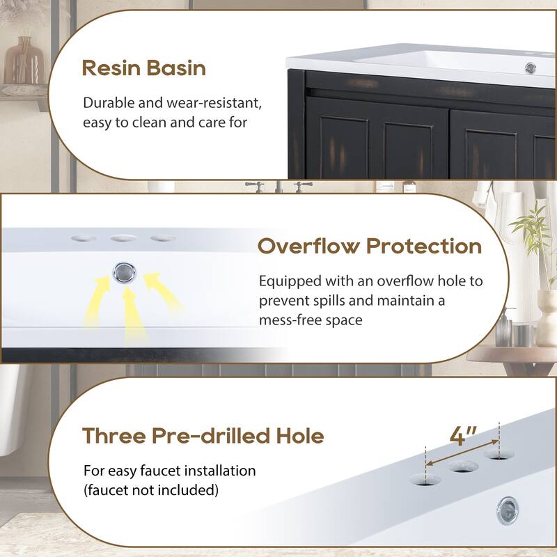 36 Inch Bathroom Vanity with Ceramic Sink,Solid Wood Framework