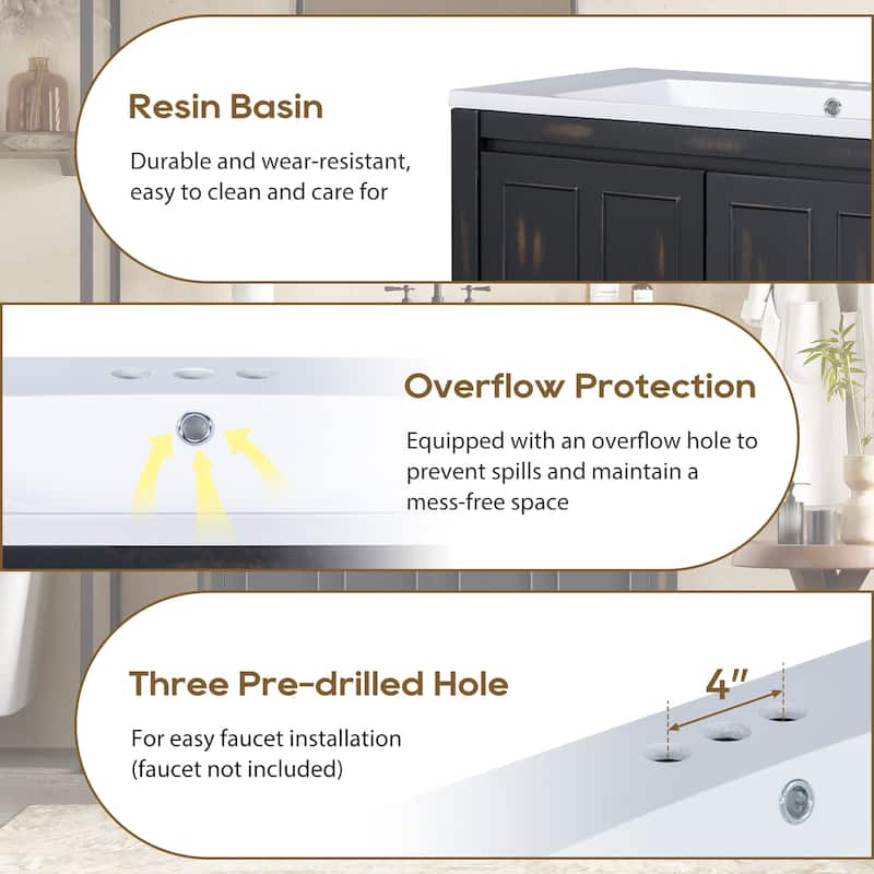 GDFStudio - Elysia Wood & Ceramic Bathroom Vanity with Sink & Storage Cabinet Organizer