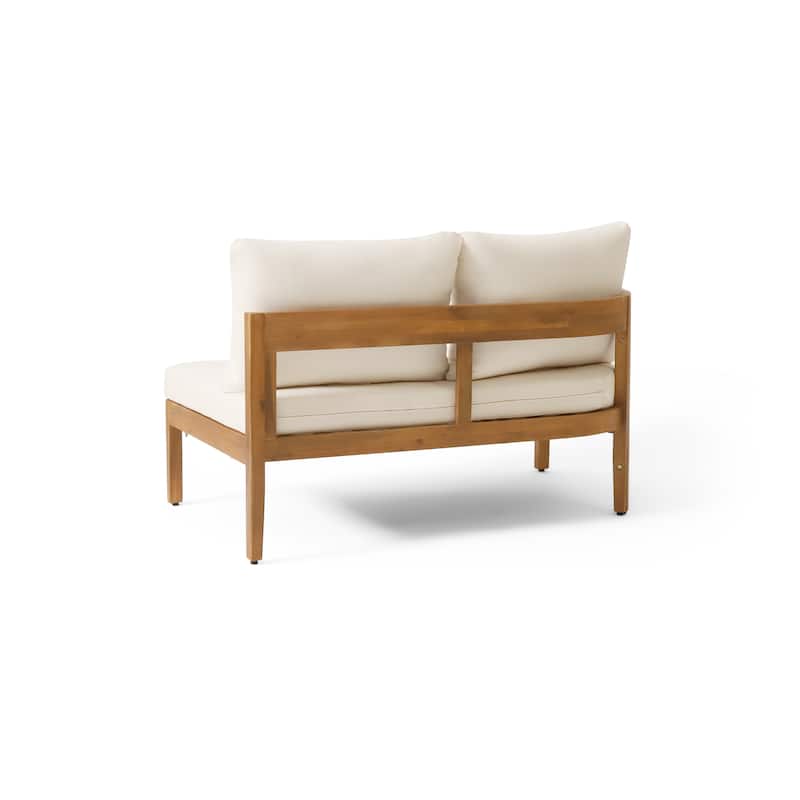 Roomfitters Outdoor 4 Seater Sofa Set with Left and Right Armrests, Wooden Frame Patio Couch with Cushions, Teak Beige