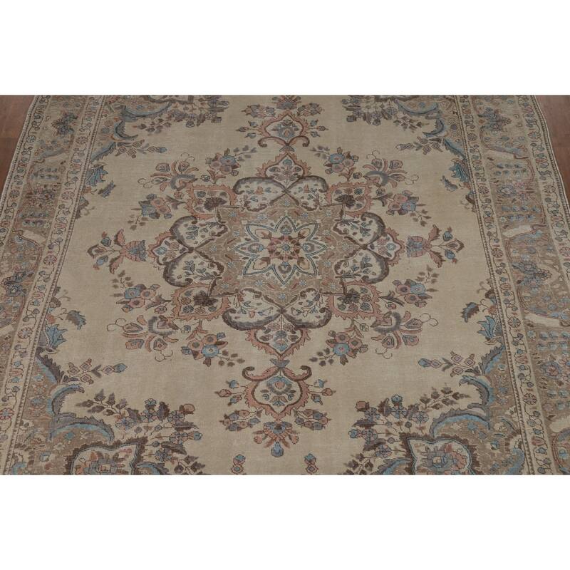 Medallion Tabriz Persian Area Rug Floral Handmade Wool Carpet - 8'0"x 11'3"