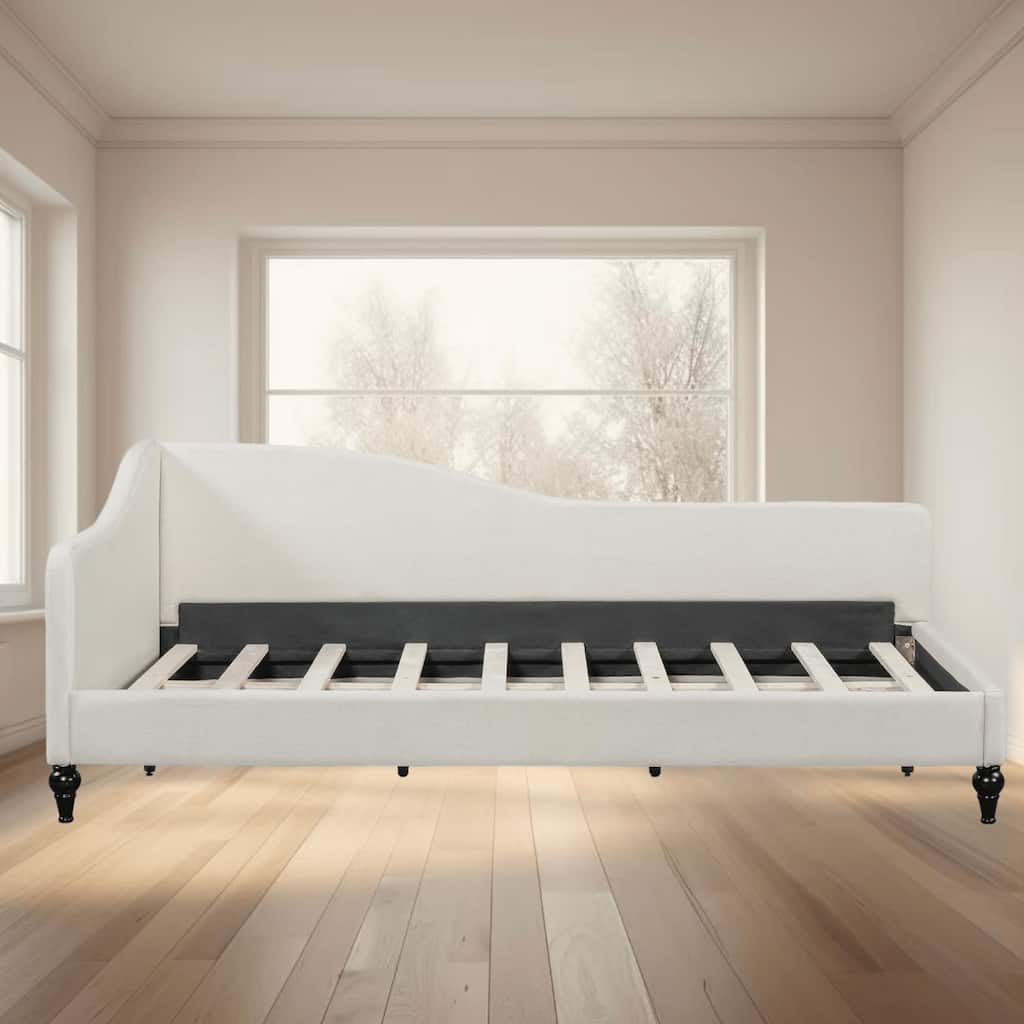 Modern Twin Size L-Shaped Platform Daybed with Solid Wood Legs, Semi-Enclosed Design for Guest Room or Bedroom