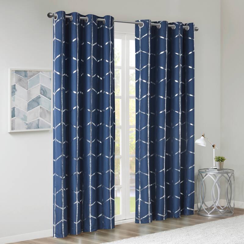 Intelligent Design Khloe Total Blackout Metallic Print Grommet Top Curtain Panel