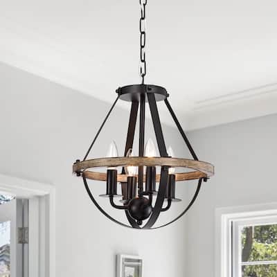 Benny Matte Black 4-Light Open Metal Cage Chandelier