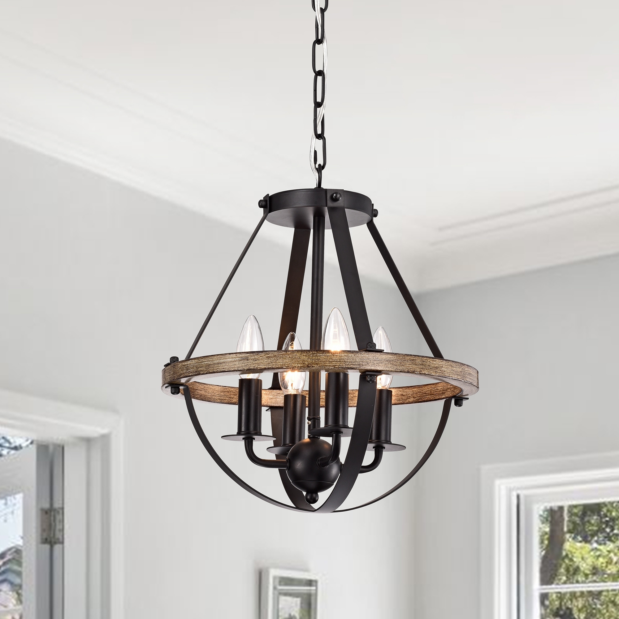 Warehouse of Tiffany Benny Matte Black 4-Light Open Metal Cage Chandelier