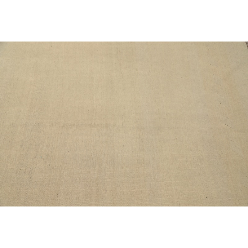 Hand Woven Oriental 100% Wool Carpet Southwestern Tribal Beige & Ivories Kilim Area Rug - 12' 10'' X 9' 4''