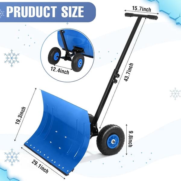 dimension image slide 1 of 3, Snow Shovel with Wheels,29.1" W x 19.3" H Heavy Duty Snow Pusher for Driveway