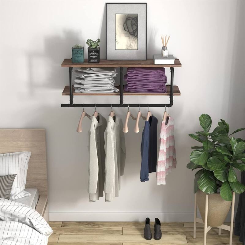 60In Industrial Pipe Clothing Rack with Top Shelf