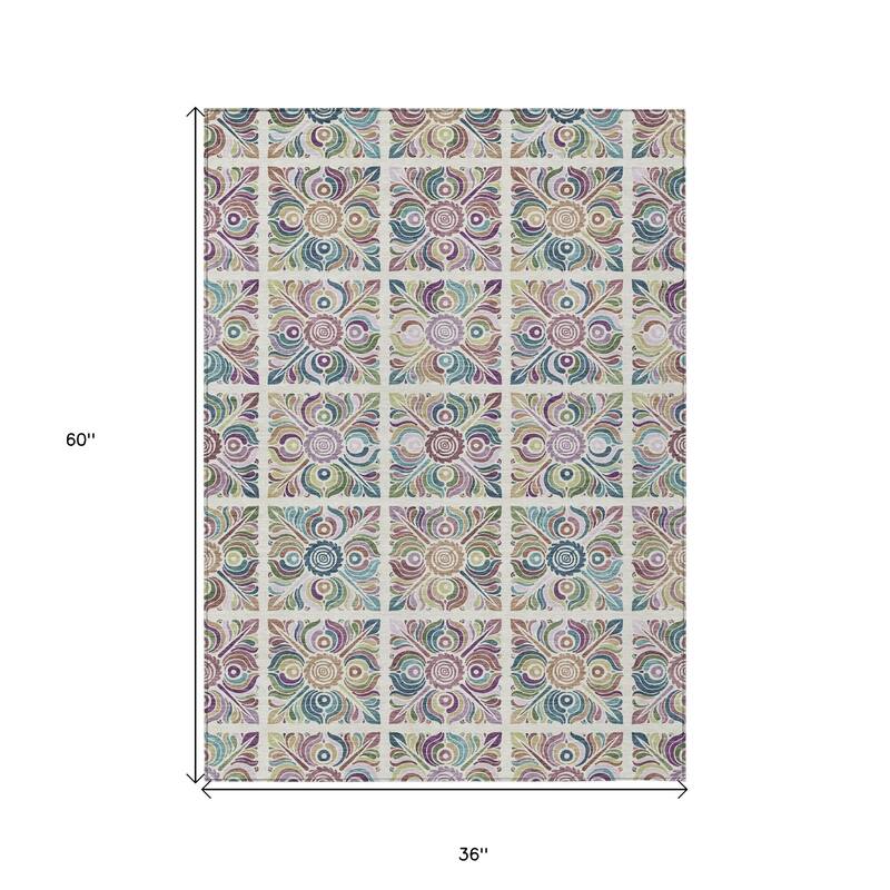 HomeRoots Medallion Transitional Rectangle Outdoor Rug