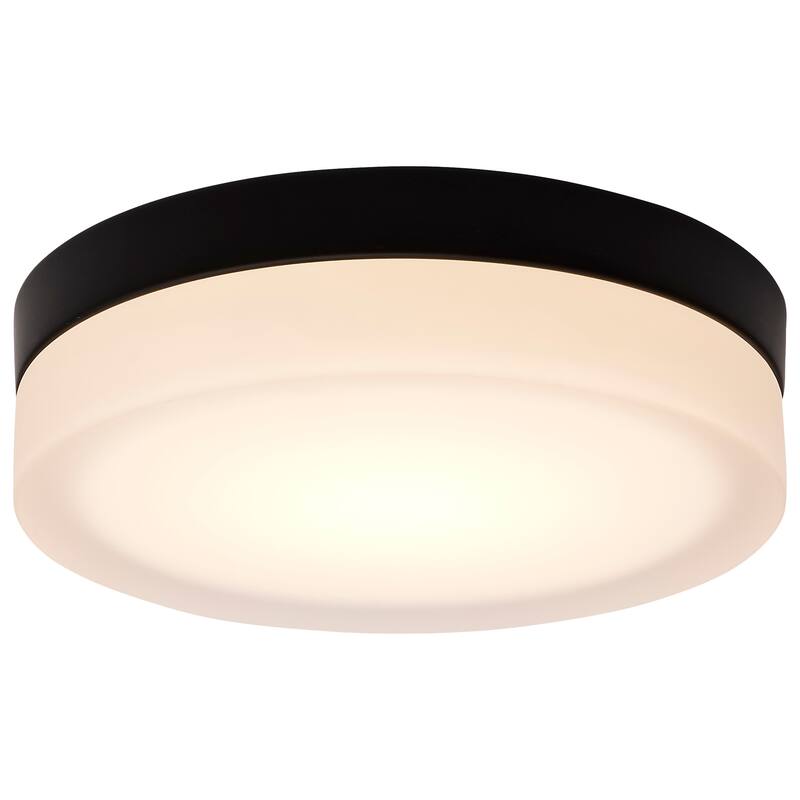 Pi 9 Inch LED Flush Mount Black Finish Frosted Etched Glass CCT Selectable 120 Volts