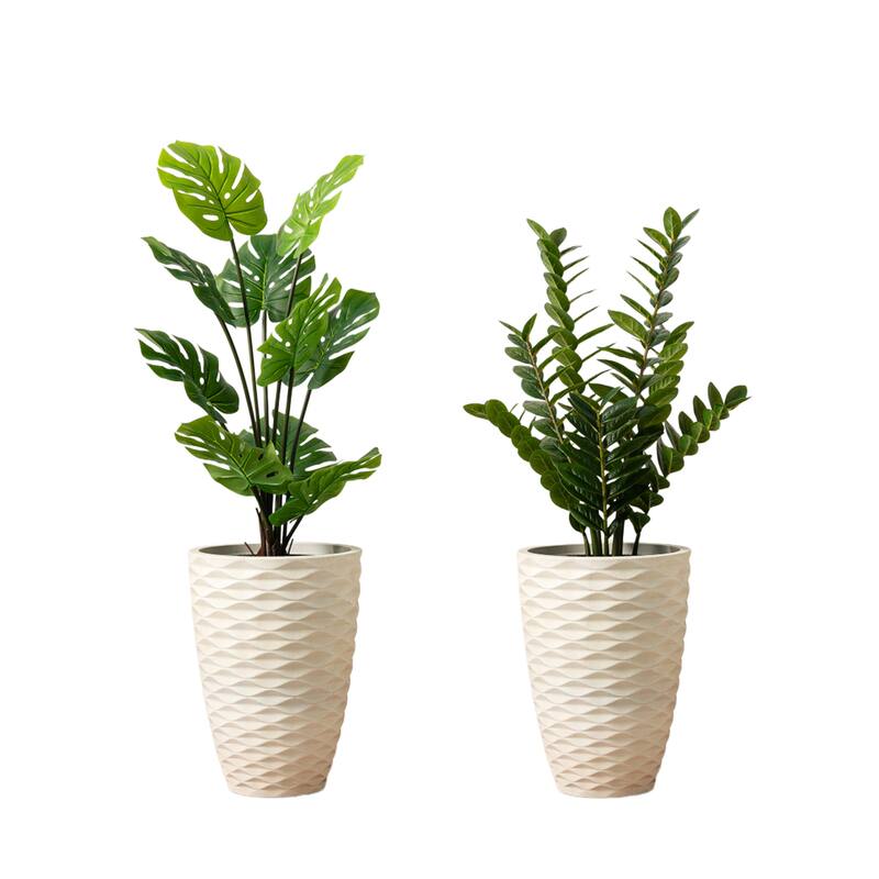 Glitzhome 3ft-6ft Set of 2 Artificial Olive Trees/ Bamboo/ Ficus with Ceramic Planters Real Touch - 2.75ft Faux Money Tree & 3.5ft Monstera deliciosa