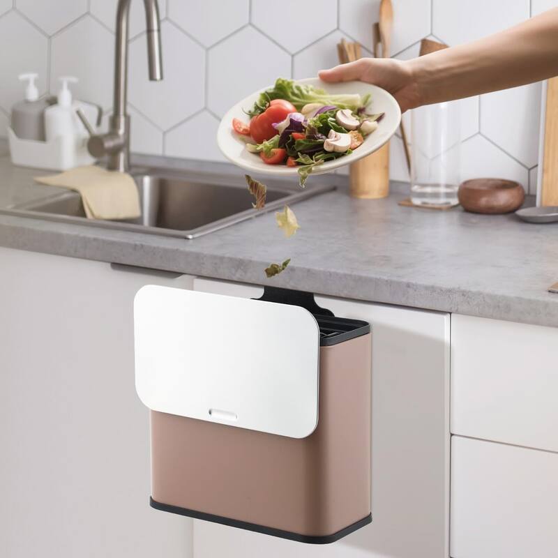 1.3 Gallon Hanging Kitchen Trash Can with Lid, Wall-Mounted Waste Bin