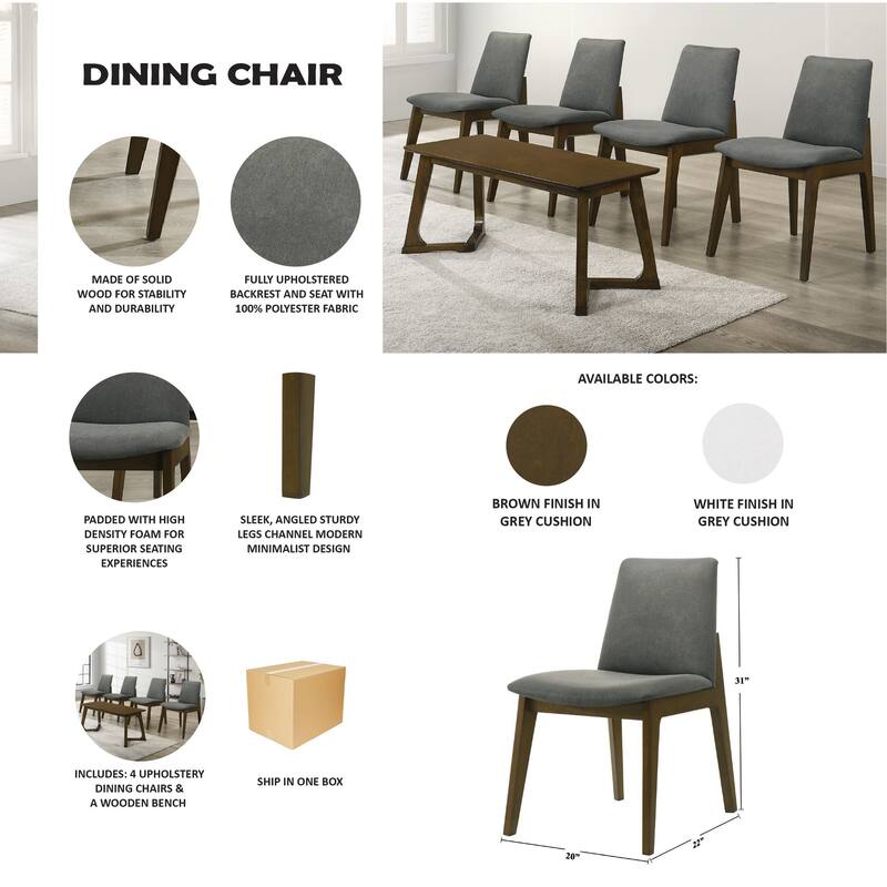 CraftPorch Mid-century Modern Upholstered Dining Chair and Wooden Bench (Set of 5)