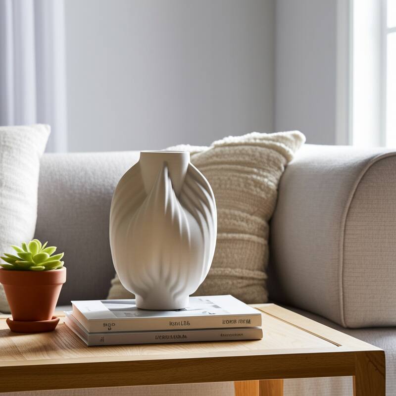 Porcelain Vase Textured Decorative Vessel with Ribbed Carved Form