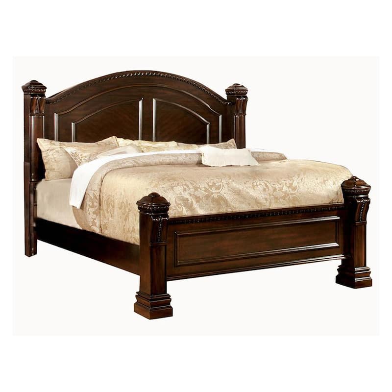 Koi 4 Piece California King Bedroom Set, Intricate Trim, Post, Cherry Brown Wood
