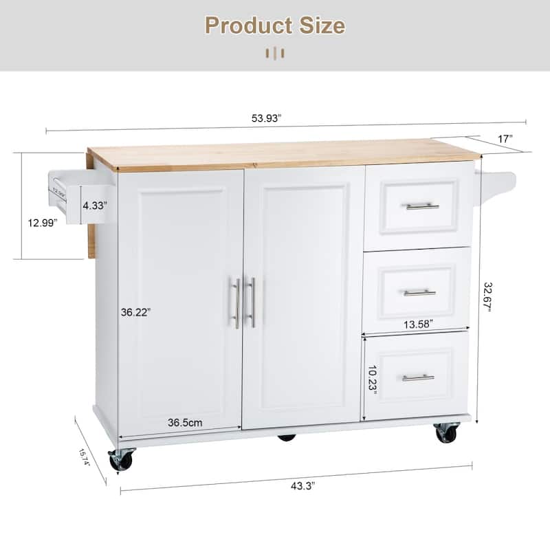Mobile Kitehcn Island with Extensible Table Top and Adjustable Shelf
