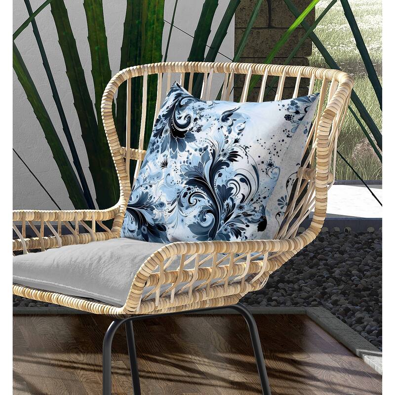 Motif Whirlwinds Indoor/Outdoor Reversible Throw Pillow Blue and Black