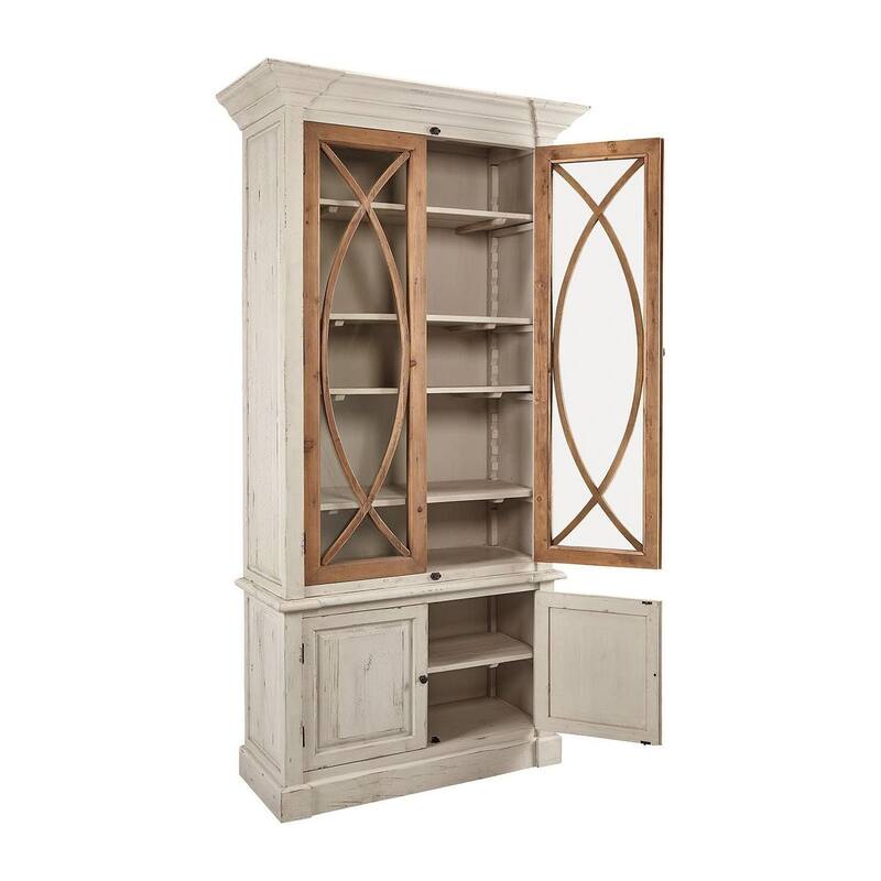 Chamblis Rustic Reclaimed Pine Fretwork Glass Door Cabinet