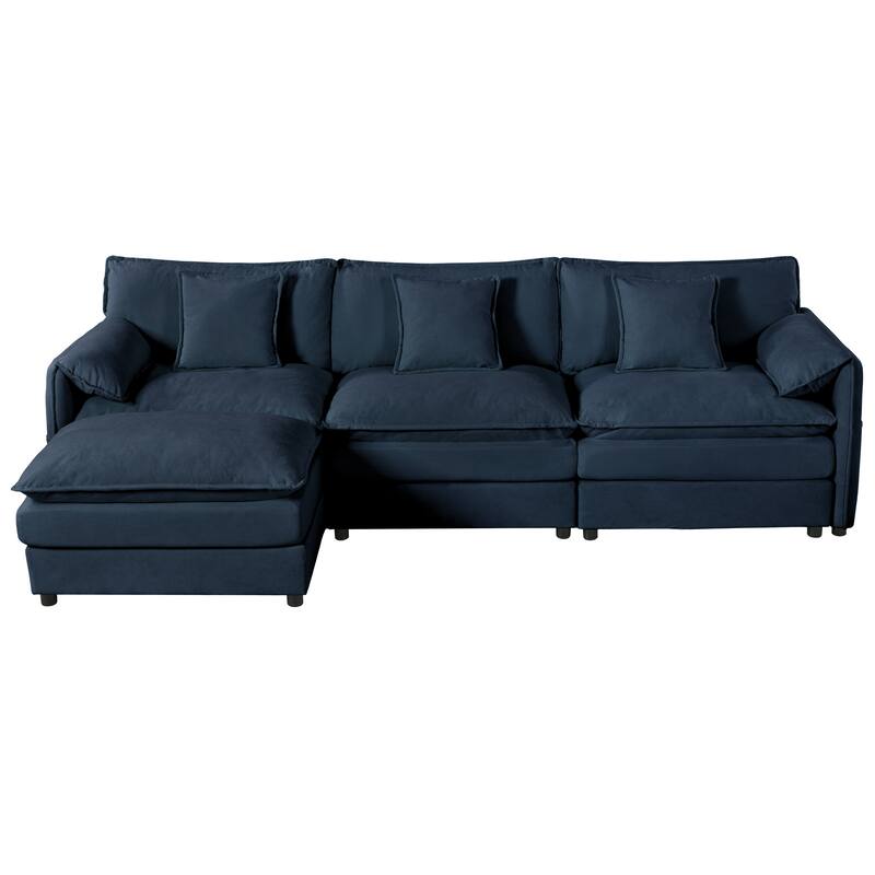 Chenille L-shaped Chaise Sectional Sofa 3 Seater Modular Couch with Side Pockets, Armrest Pillows and Thickened Seat Cushions