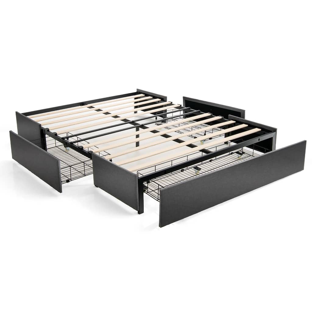 Costway Platform Bed Frame with 3 Storage Drawers Mattress Foundation