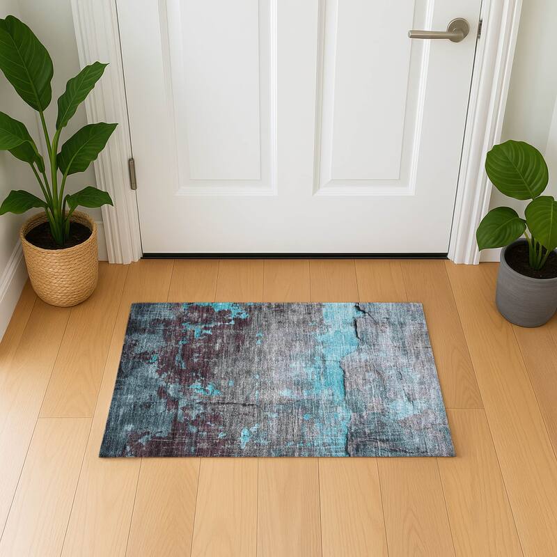 Premium Washable Super Soft Abstract Chic Mayfield Rug - Teal - 1'8" x 2'6"