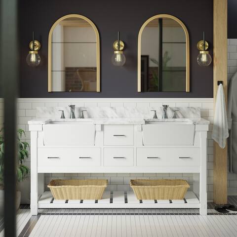 KitchenBathCollection Charlotte 72" Double Farmhouse Vanity with Carrara Marble Top
