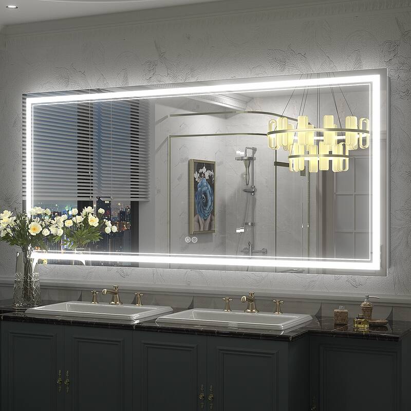 KIOTEE Frameless Front lit LED Lighted Anti-Fog Tempered Glass Bathroom Vanity Mirror with ETL and 3-Year Warranty - 60x28