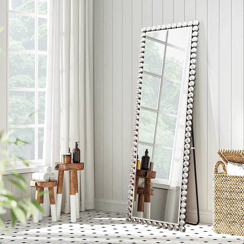 KOHROS Classic Rectangle Diamond Floor Mirror - Silver