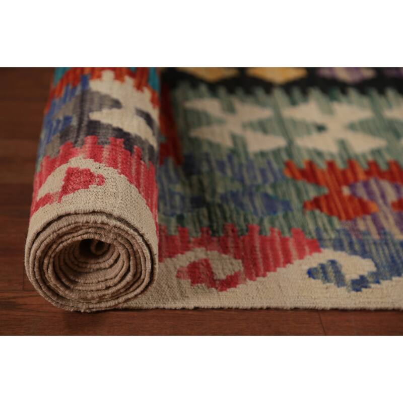 All-Over Kilim Oriental Area Rug Flatweave Orange Wool Carpet - 8'3"x 11'8"