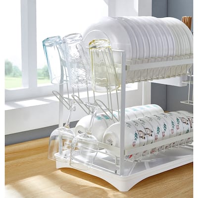 2 Tier Dish Rack, Dish Drying Rack with Utensil Holder for Kitchen
