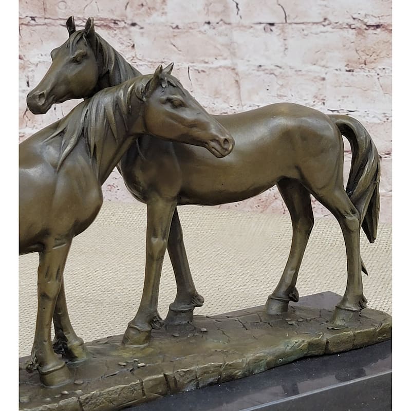 Necking Horses Bronze Sculpture Statue Equestrian Barn Stables Farmhouse Decor