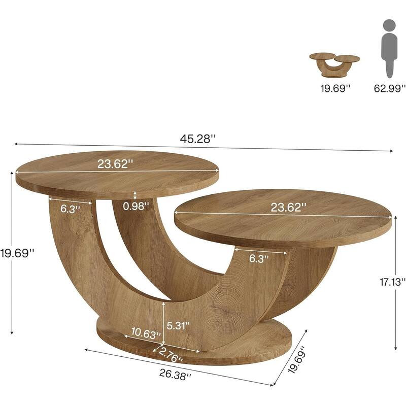 2-Tier Farmhouse Coffee Table for Living Room with U-Shaped Frame