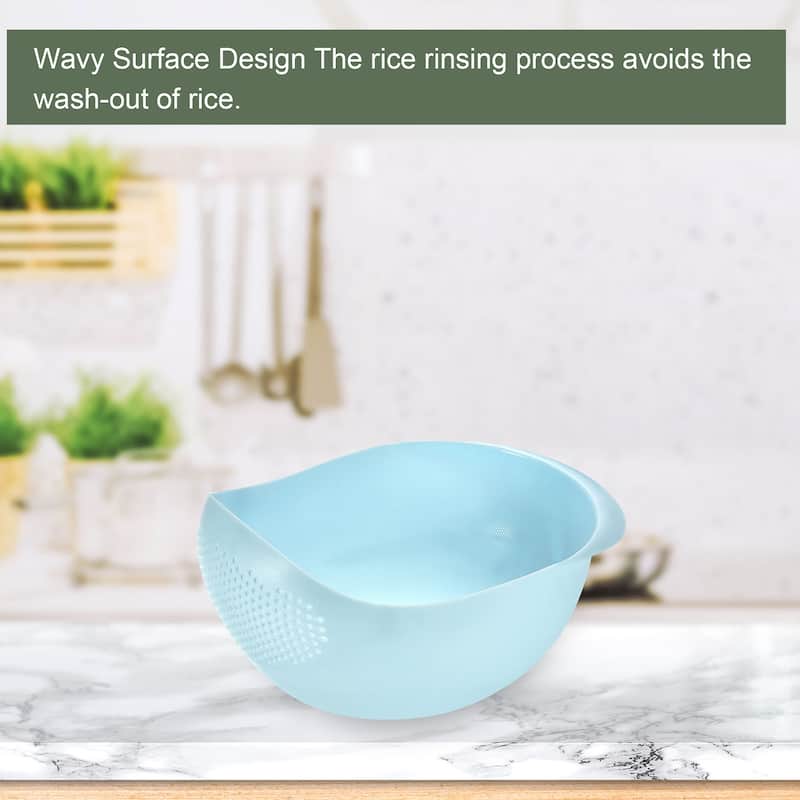 2pcs Rice Washing Filter Strainer Basket Rice Sieve Fruit Drain Bowl - Blue