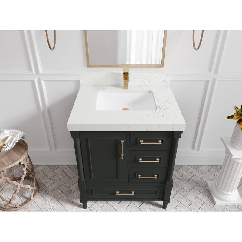Willow Collections 30 in. W x 22 in. D Aberdeen Single Sink Bathroom Vanity with Countertop - 2" Empira White - Black Top