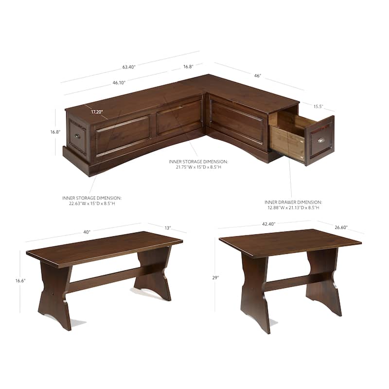 Ame Walnut Backless Nook Table Set