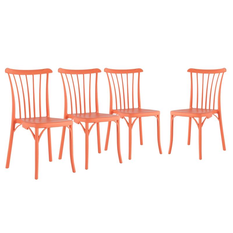 HomeRoots Set of Two Salmon Heavy Duty Plastic Outdoor Stacking Dining Chairs