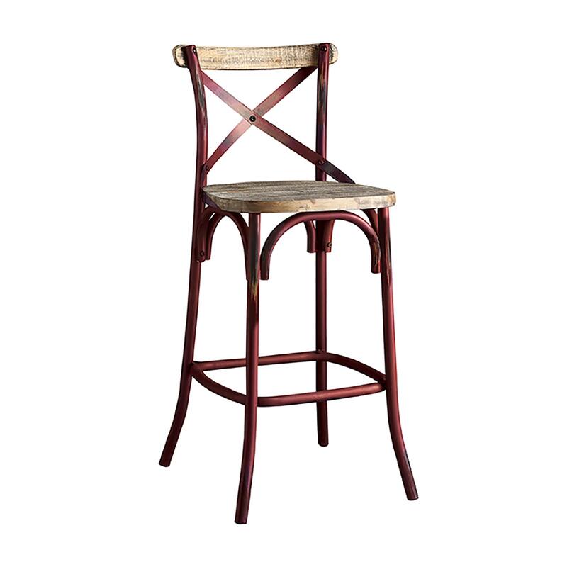 Antique Turquoise and Antique Oak Bar Stool with Cross Back