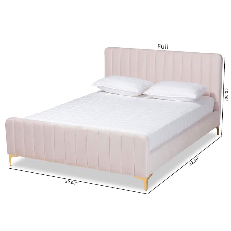 Nami Modern Light Pink Velvet and Gold Platform Bed