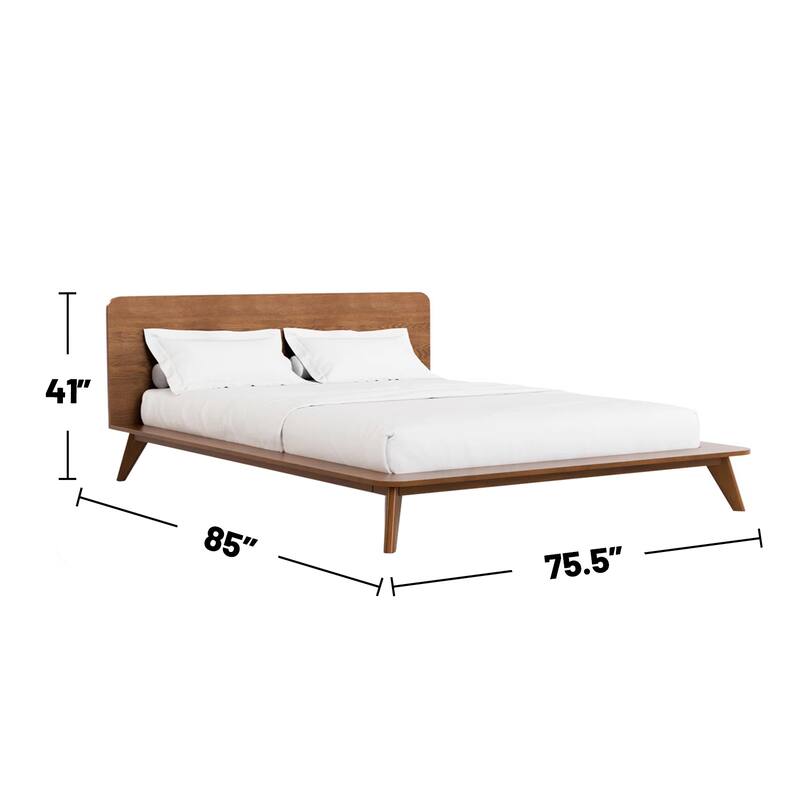 Wooden Bed with Tapered Angled Legs in Walnut