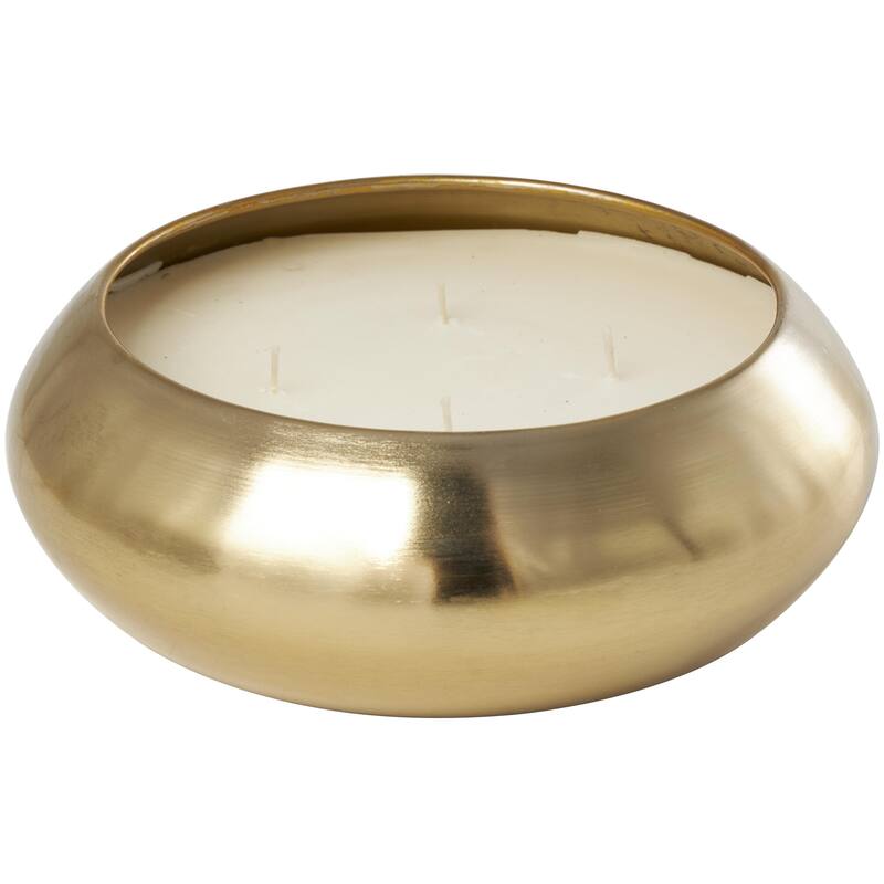 Metal Jasmine Scented Wide Dome 4 or 5 Wick Decorative Candle with White Wax - Gold - Roche River Decor