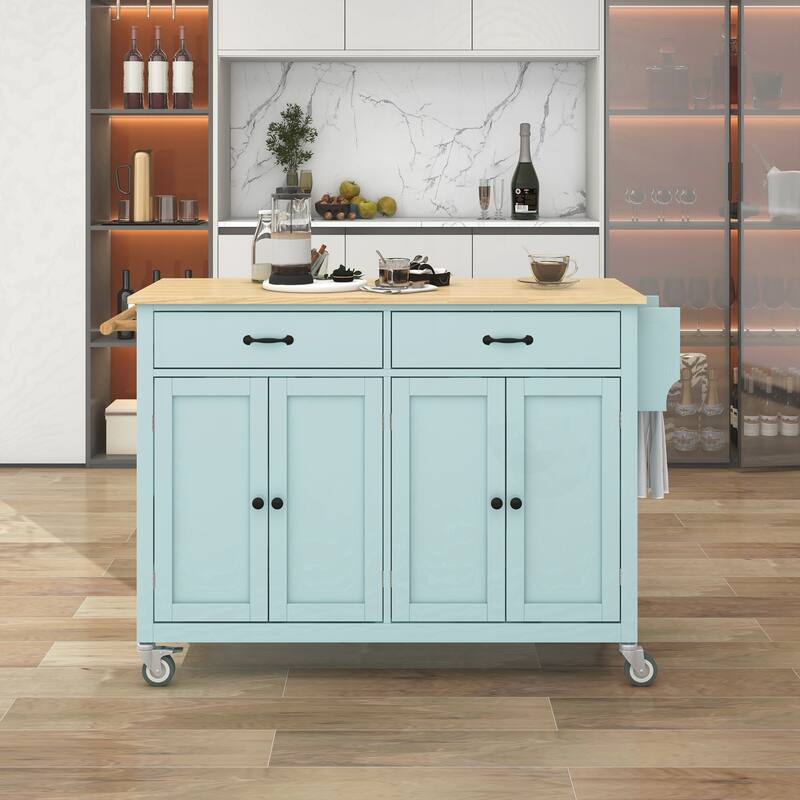 Kitchen Island Cart with Solid Wood Top and Locking Wheels